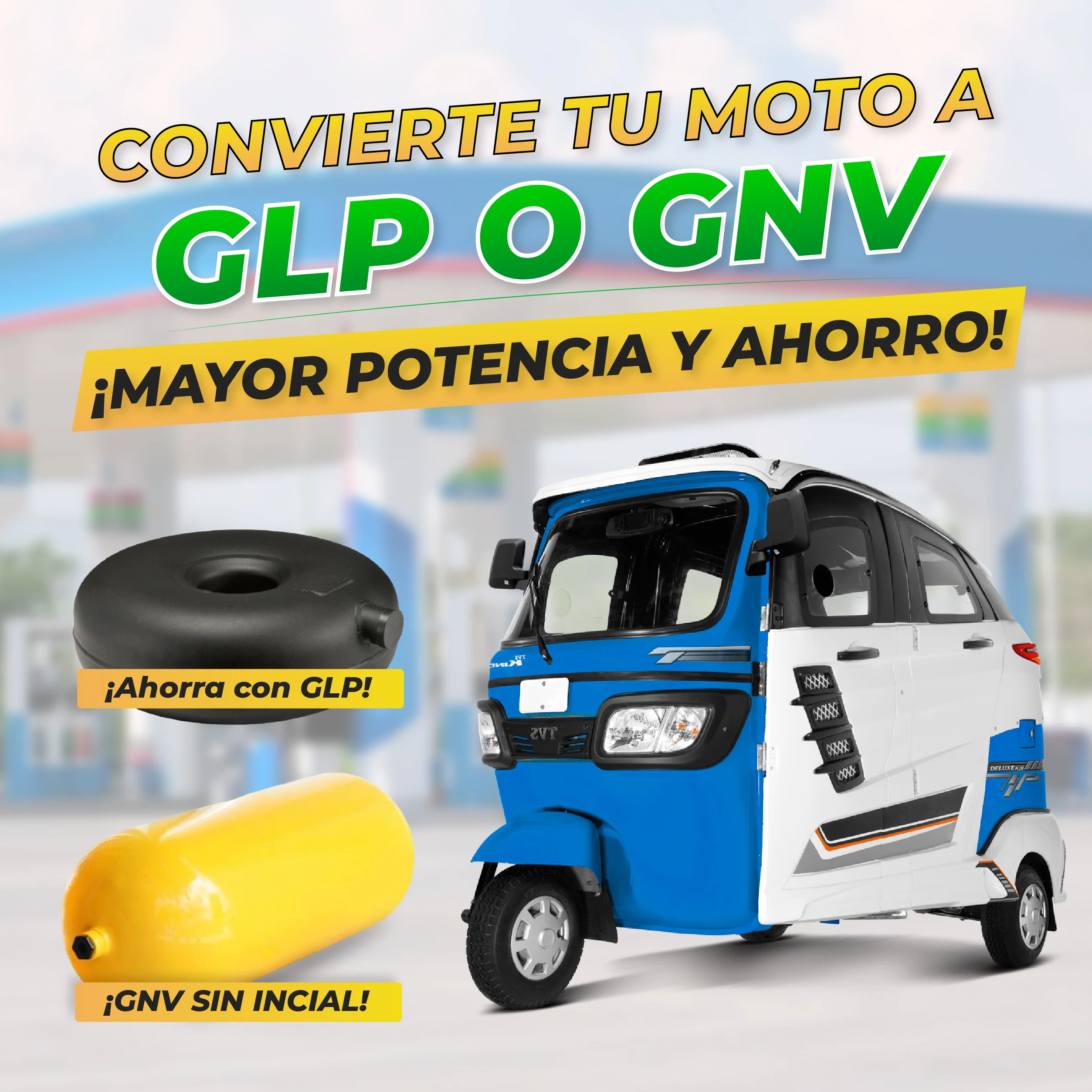 Conversión de combustible a GNV o GLP en mototaxis torito